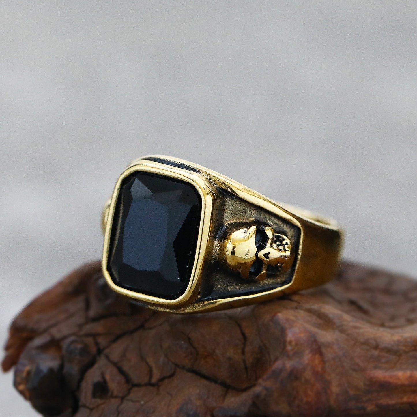 Bague bijou incrustée d'acier titane personnalisé rétro pour hommes