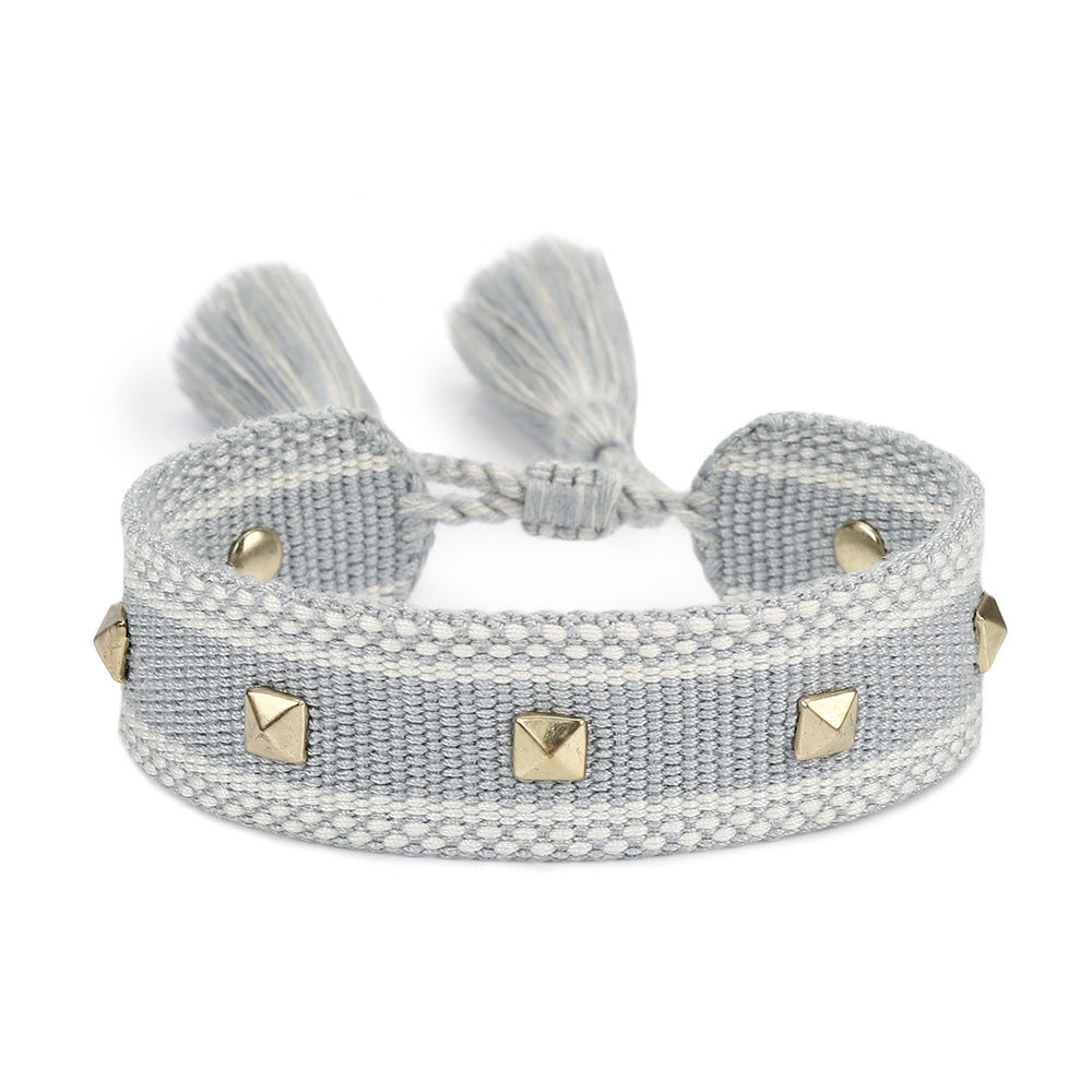 XINGX Square Rivet Braided Tassel Bracelet