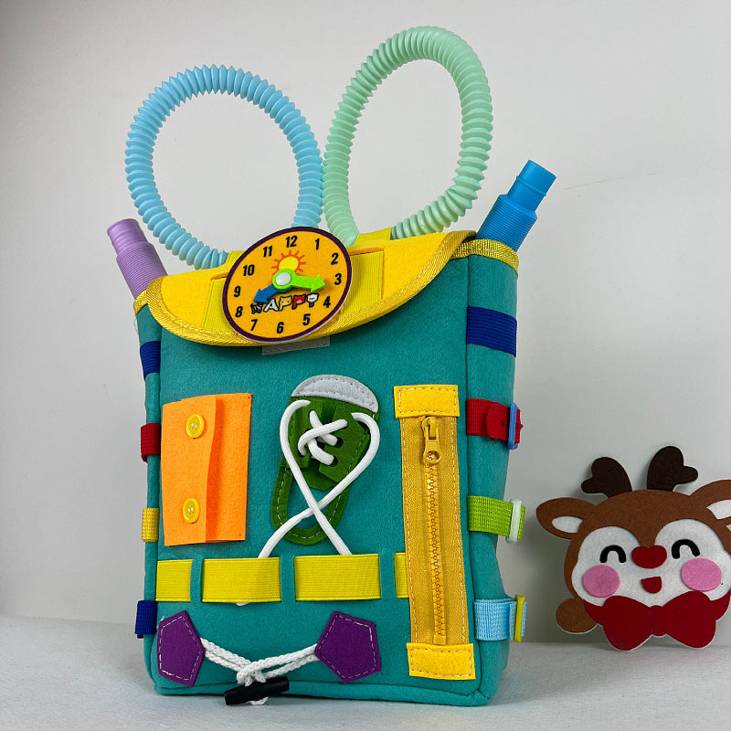 Sac à dos pour tout-petits, avec boucles et jouets d'activités d'apprentissage, développe les compétences de base