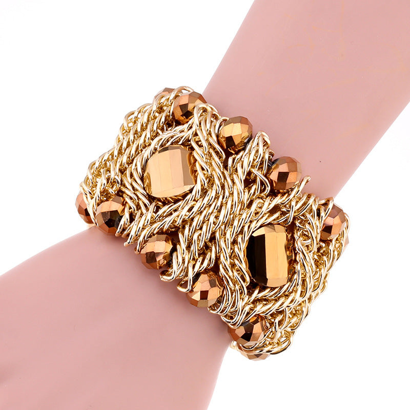 Bracelet en verre de cristal de pierre précieuse tissé à la main en aluminium avec fermeture éclair