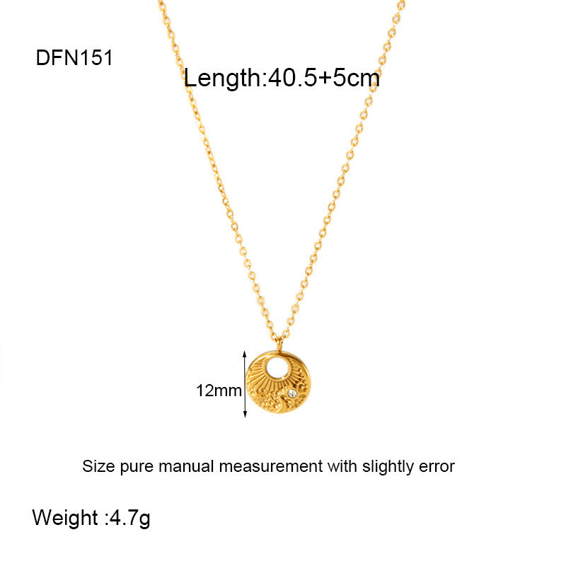 Collier pendentif géométrique en forme de cœur et de palmier en acier inoxydable en or 18 carats