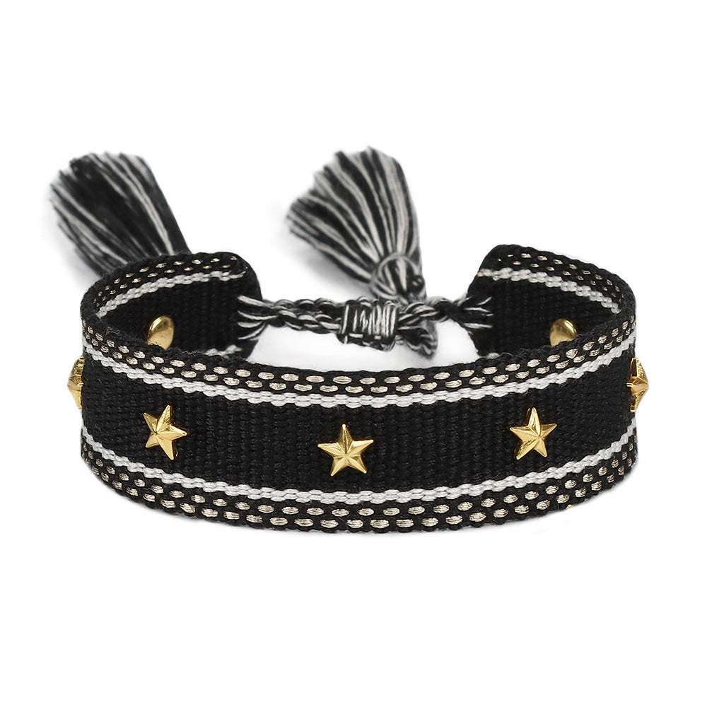 XINGX Square Rivet Braided Tassel Bracelet