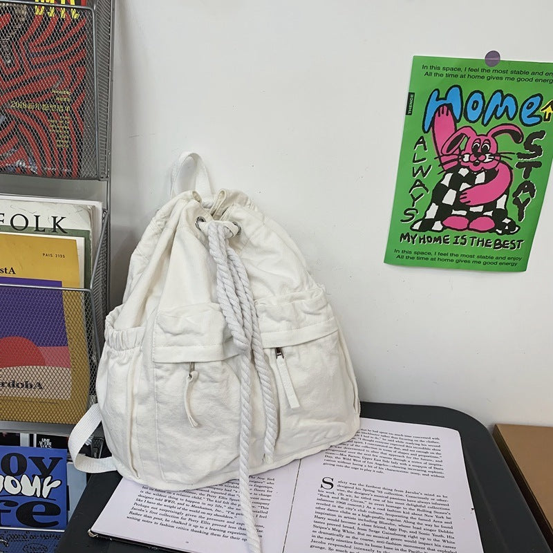 Sac à dos en toile avec cordon de serrage, sac de voyage Simple pour ordinateur de grande capacité