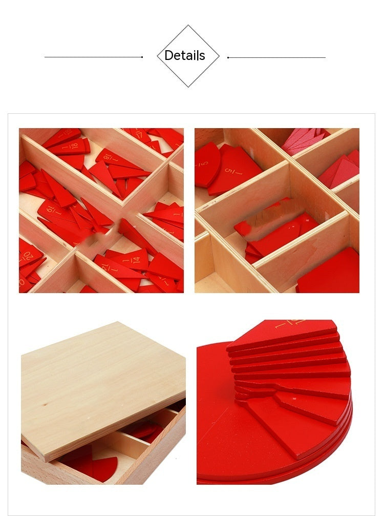 Outil pédagogique de mathématiques pour l'école primaire Montessori, compteur d'angle de décomposition rond en bois