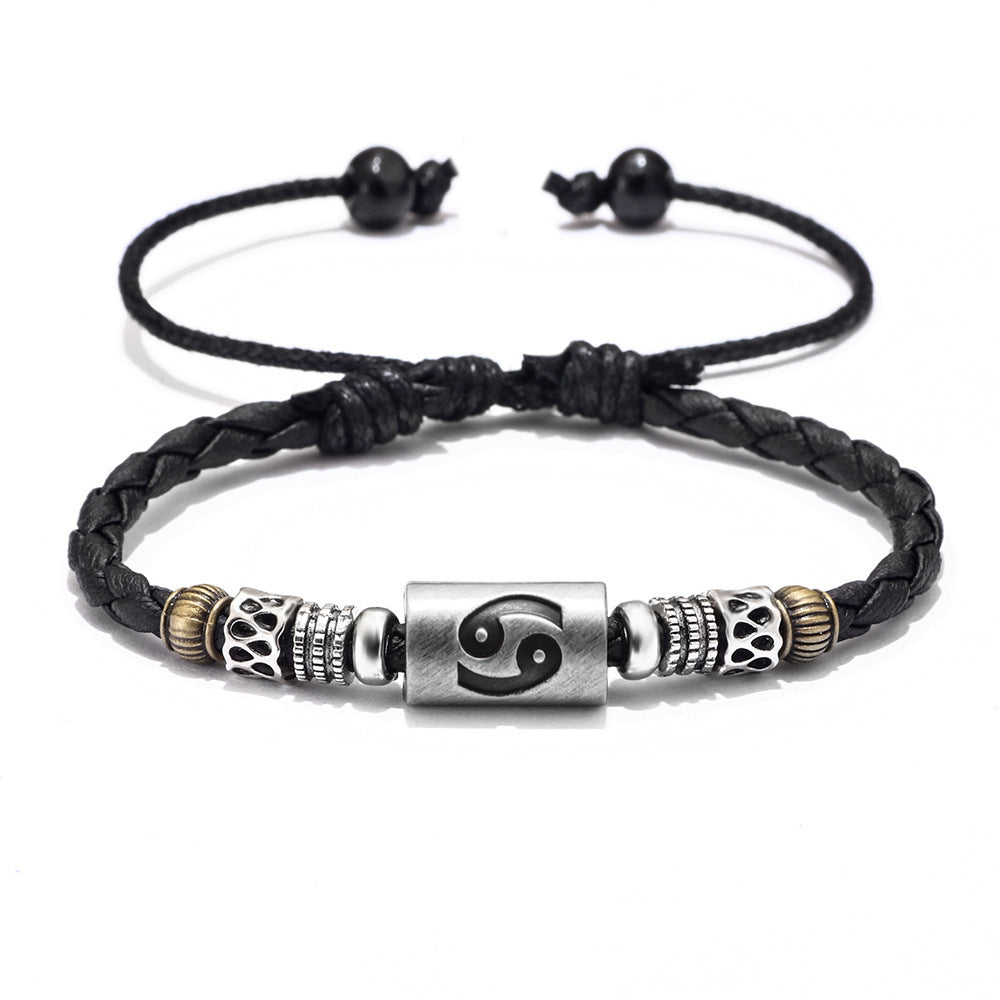 Fashion Personality Trend Twelve Constellation Symbol Leather Rope Braided Rope Bracelet