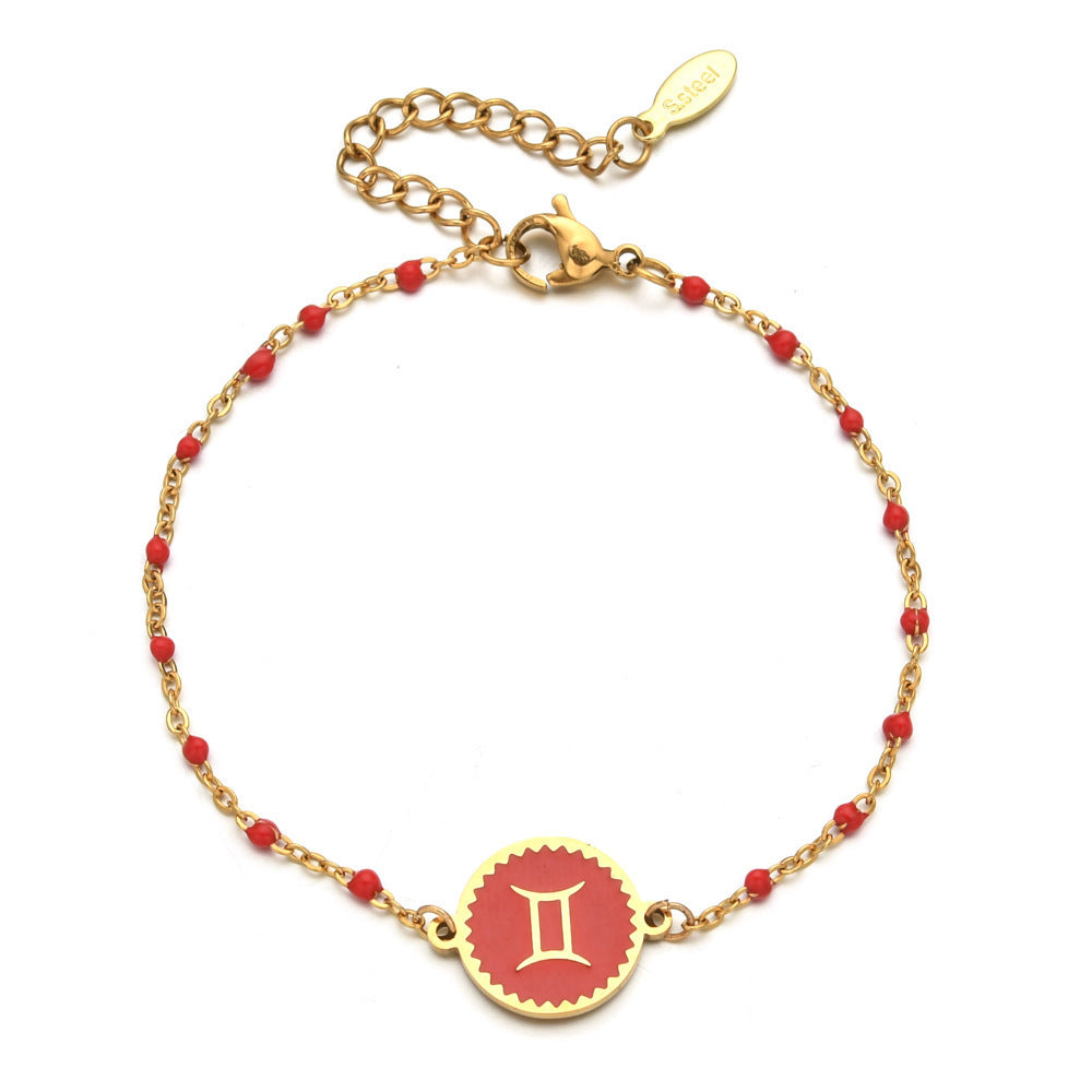 Stainless Steel Oil Dripping Bracelet Female Creative 12 Constellation Pattern