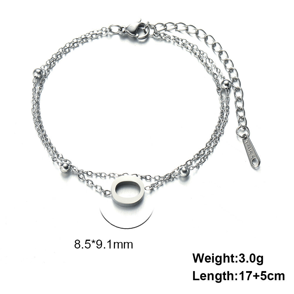 Cut Titanium Steel Double-layer Chain 26 Letters Pendant Bracelet