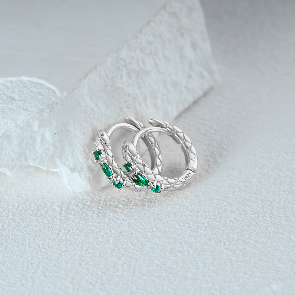 S925 Sterling Silver Snake-shaped Diamond Ear Ring Silver