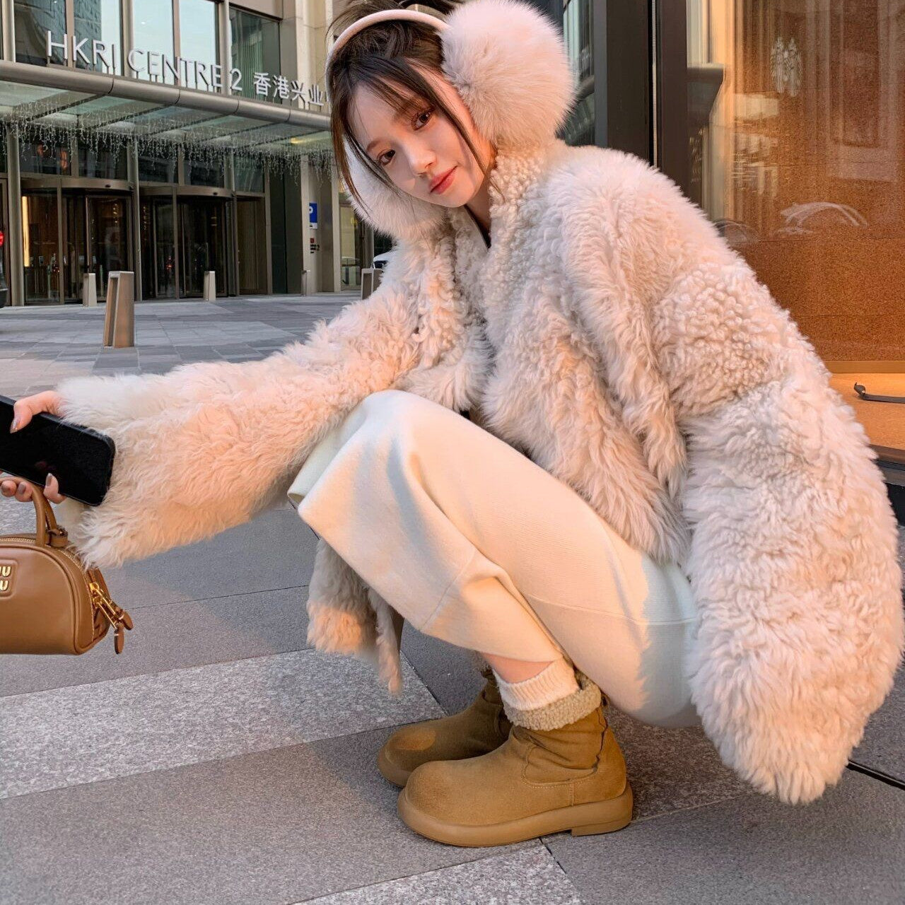 Botas de nieve de piel de cordero cuero genuino cálido retro