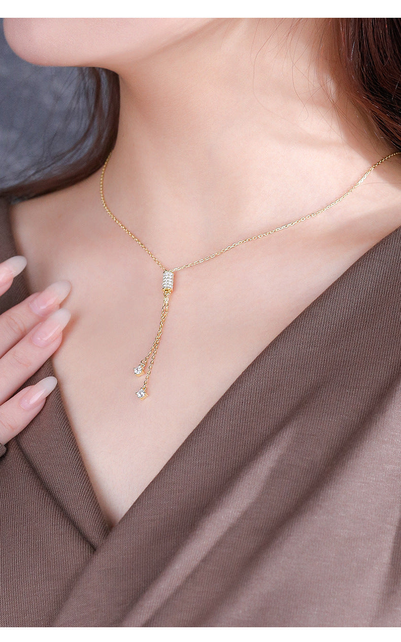 S925 Sterling Silver Diamond-studded Necklace Female Simple Sweater Chain