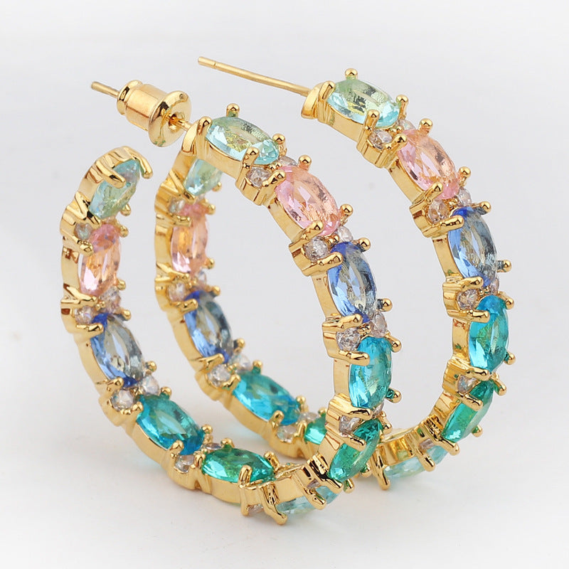 Pendientes de anillo redondos a juego de colores brillantes Circón de color elegante