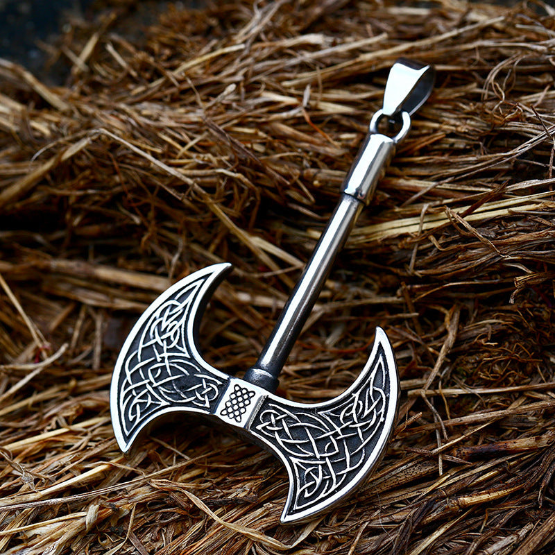 Nordic Viking Celtic Knot Retro Necklace Double-sided Axe Stainless Steel Pendant