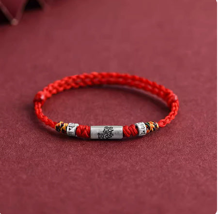 Bracelet corde rouge douze zodiaque en argent pur