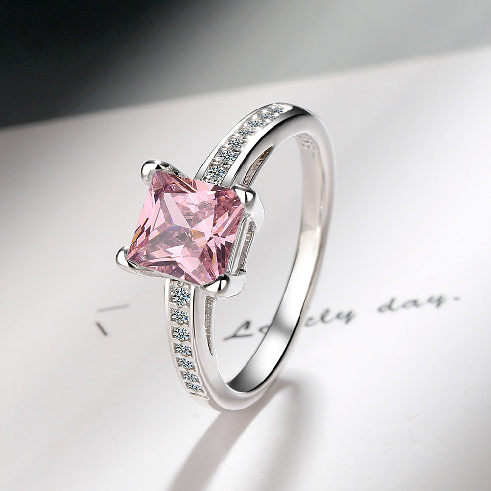 Bague de Bracelet transfrontalière de princesse en Zircon, strass carrés à quatre griffes