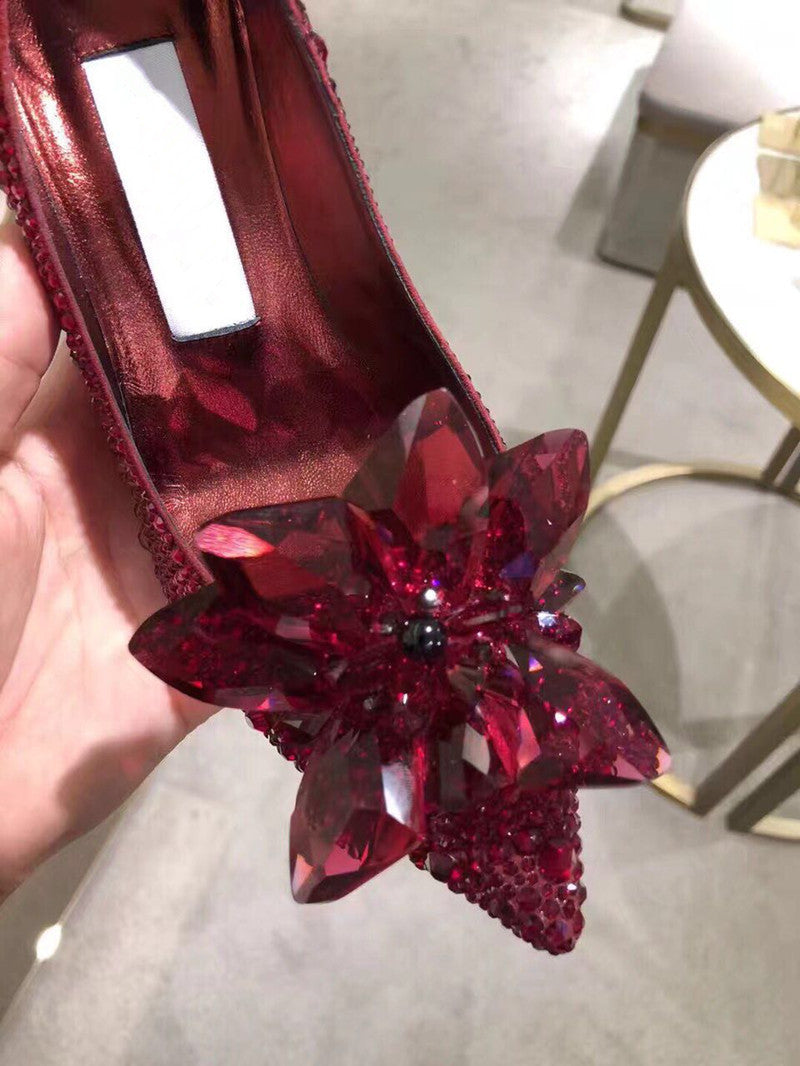 Talons hauts décontractés à bout pointu et strass pour femmes