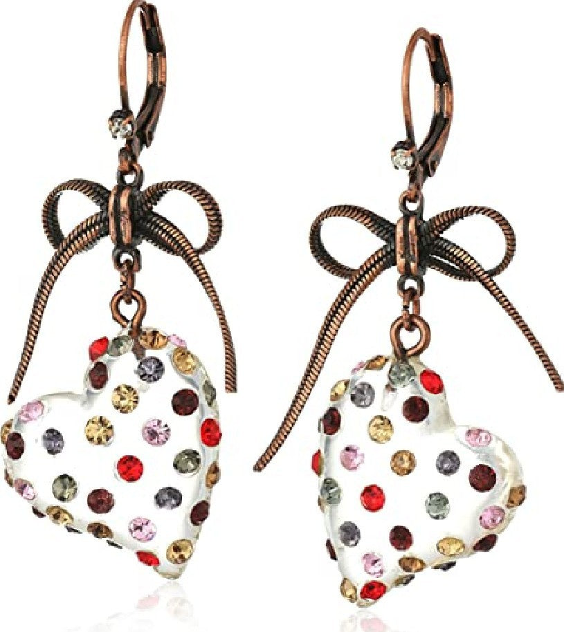 Bowknot Transparent Peach Heart Multicolor Gemstone Earrings For Women