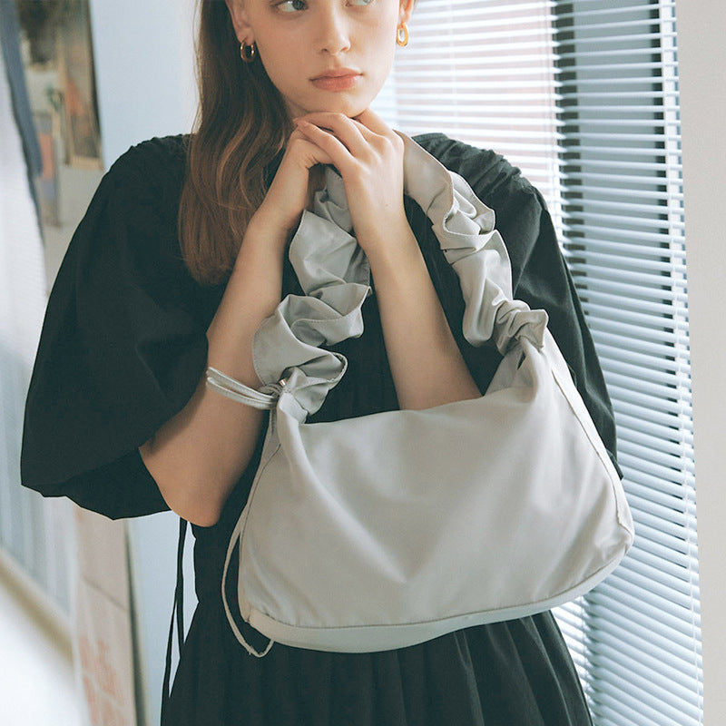 Student Large-capacity Pleated Canvas Nylon Underarm Shoulder Messenger Bag