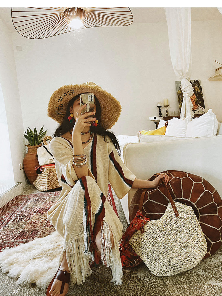 Bolso tejido de gran capacidad con un solo hombro estilo vacaciones
