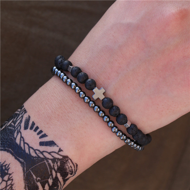 2 Pack Haematite Men's Combination Bracelet Suit