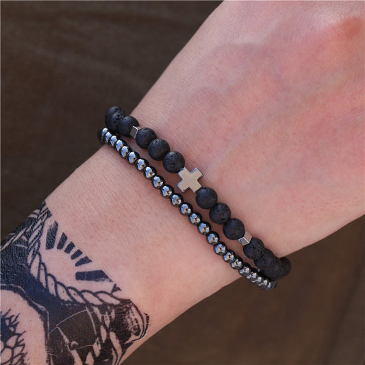 2 Pack Haematite Men's Combination Bracelet Suit