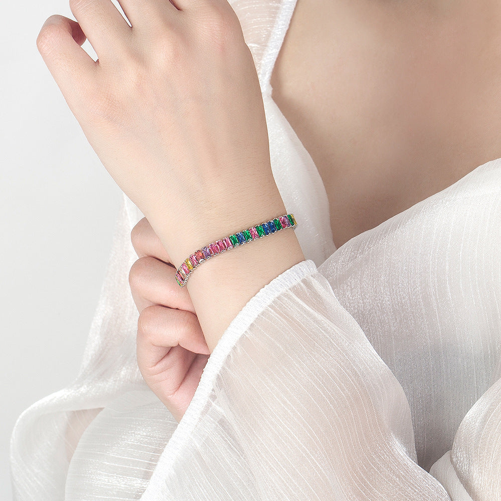 Bracelet en Zircon de couleur européenne et américaine, plein de diamants, Tennis en cristal réglable