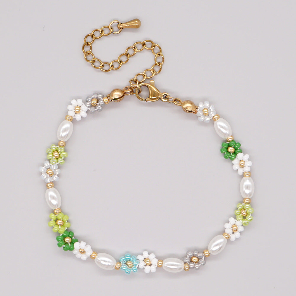 Bohemian Christmas Flower Gold Buckle Stretch Shell Women's Bracelet