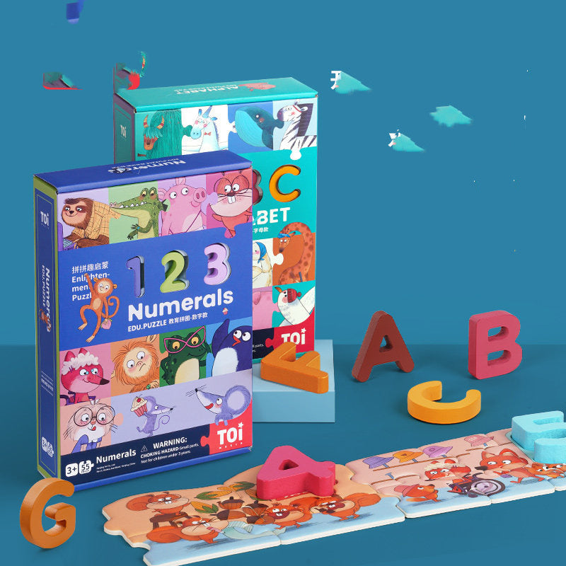 Puzzle chiffres et lettres en bois, jouets éducatifs pour bébés et enfants