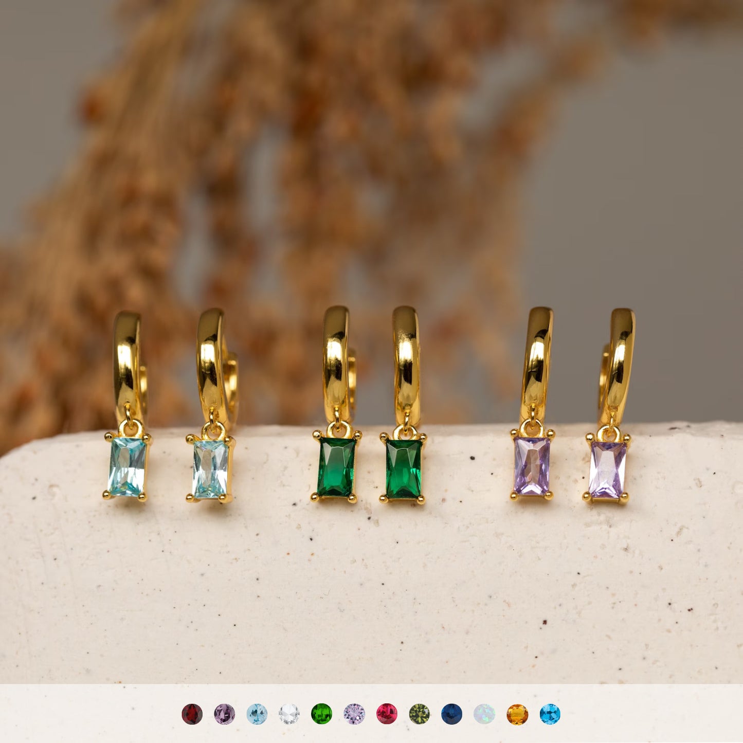 Stainless Steel Twelve Birthstone Earrings Women's Retro