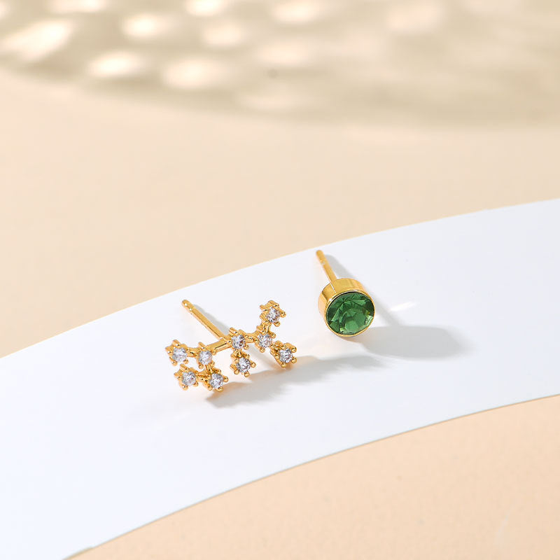 Clous d'oreilles personnalisés, 12 constellations, pierre de naissance, AB, tempérament asymétrique, aiguille auriculaire pour femme