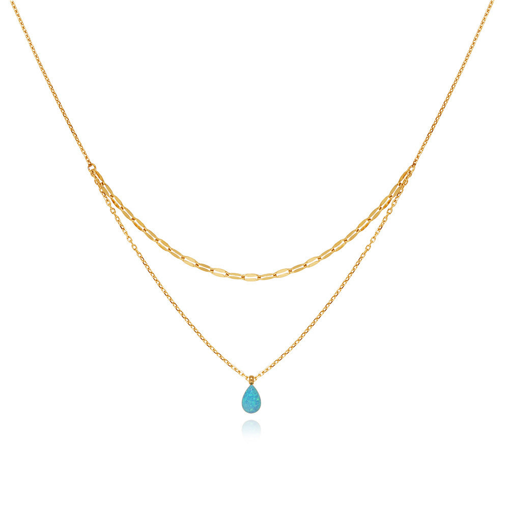 Blue Water Drop Flash Double-layer Necklace