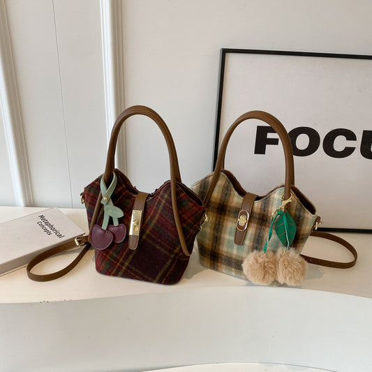 Niche Plaid Mujer Hombro Messenger Bag Retro