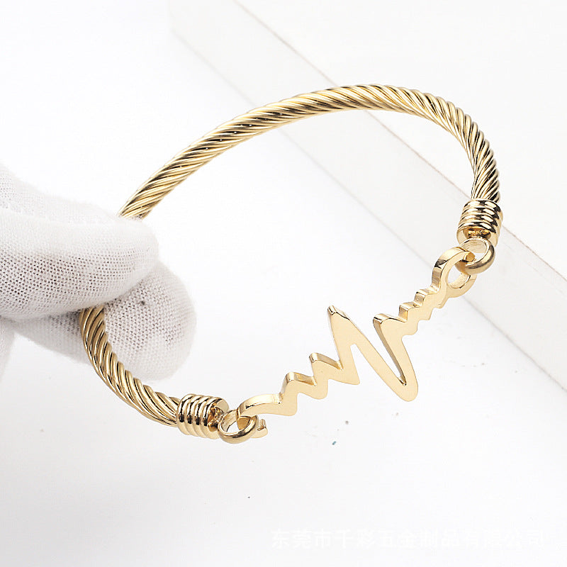 Bracelet ECG en acier inoxydable européen et américain pour femmes