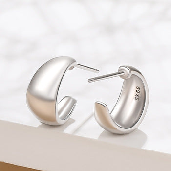 Boucles d'oreilles mates en forme de C, en argent sterling S925, au design simple
