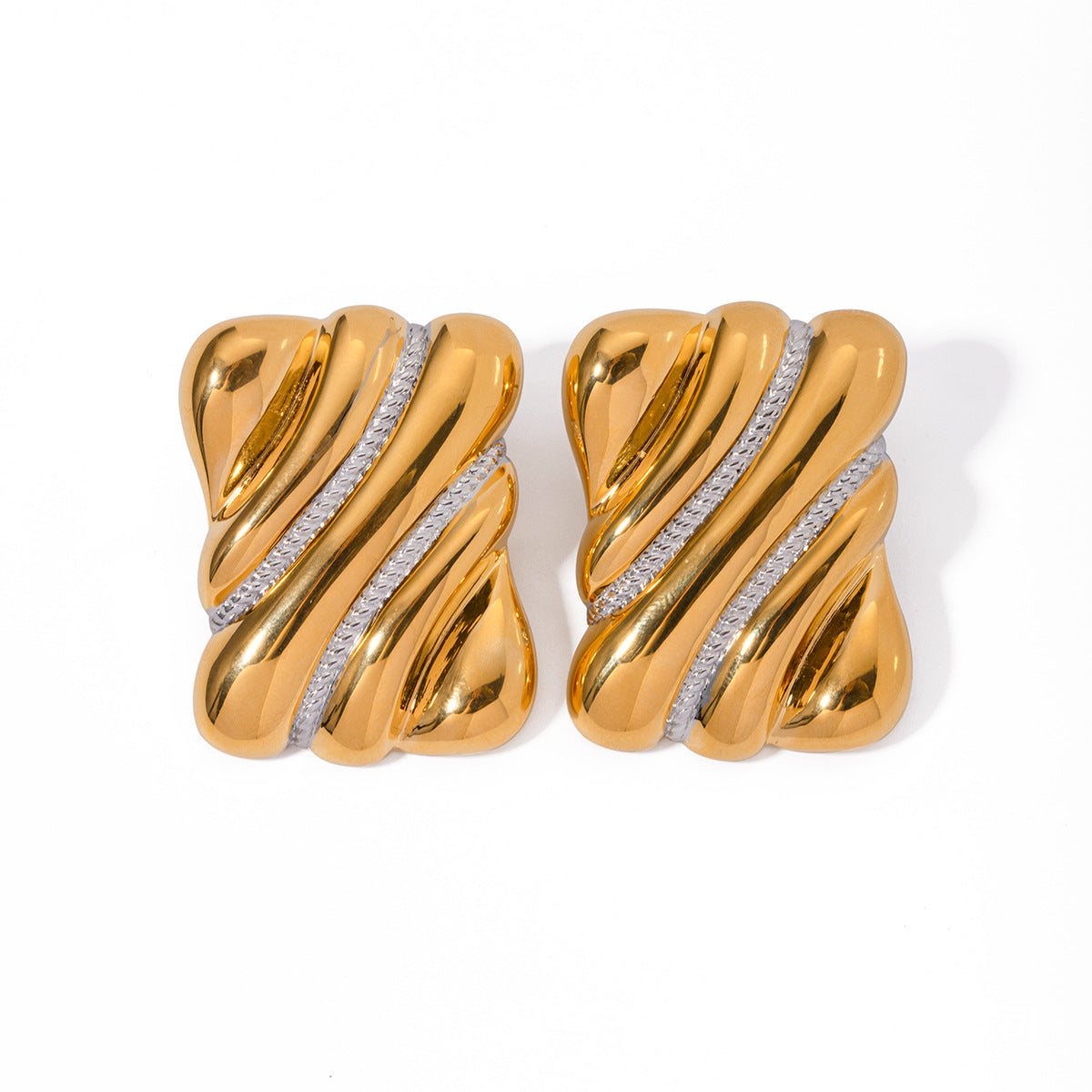 Boucles d'oreilles à texture bloquante de couleur en acier inoxydable en or 18 carats