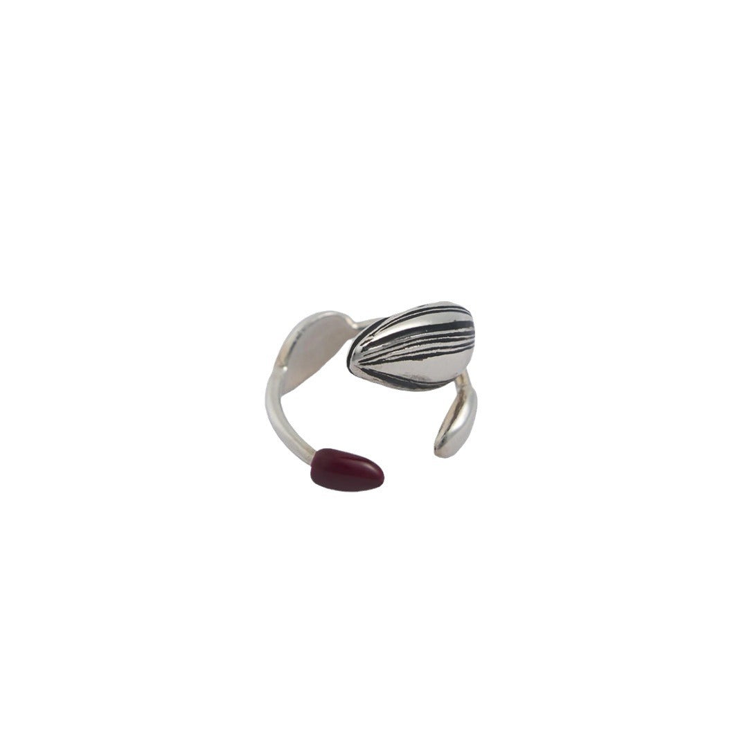 Personality Trend Copper-plated Gold Color Matching Dark Red Drip Glazed Adjustable Ring For Women