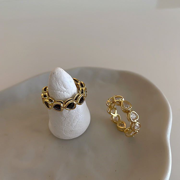 Bague en Zircon en forme de cœur, personnalité rétro et minimalisme, gracieuse et assortie à tout
