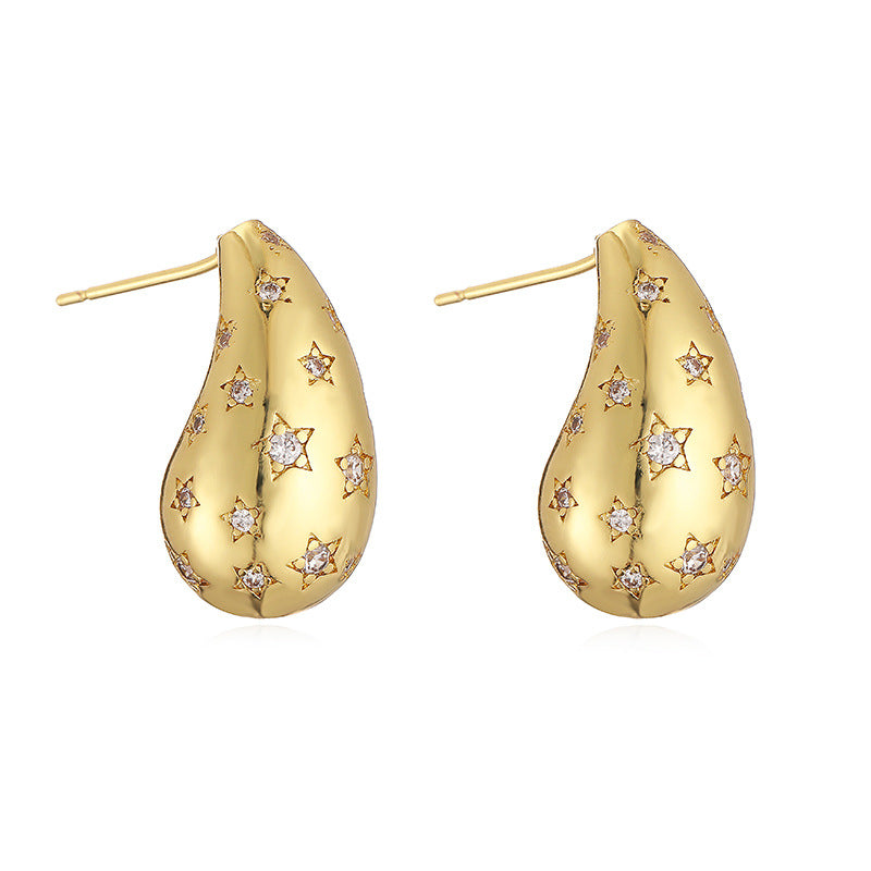 Copper Inlaid Love Star Full Zirconium Water Drop-shaped Earrings