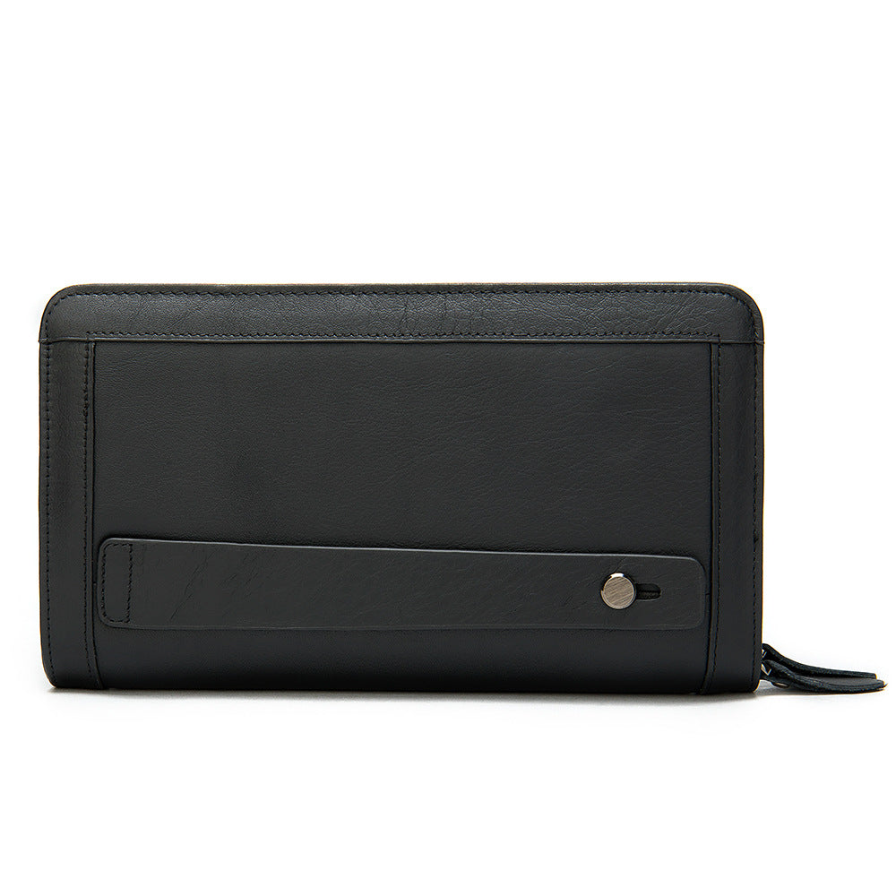 Portefeuille à fermeture éclair double couche avec pochette en cuir de vache première couche