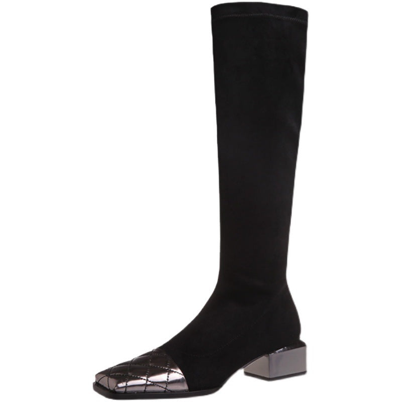 Bottes au genou à coutures à talon moyen pour femmes Talon épais Femmes