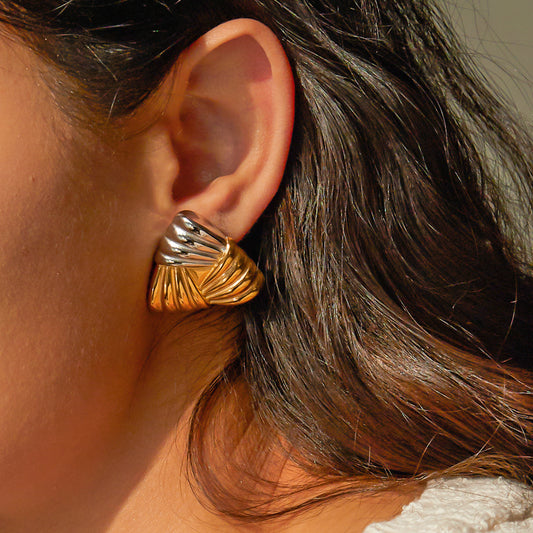 18k Gold Stainless Steel Woven Texture Triangular Earrings