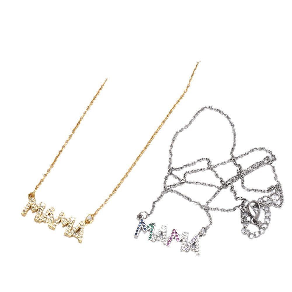 Cristaux colorés lettre MAMA collier clavicule chaîne mode Simple