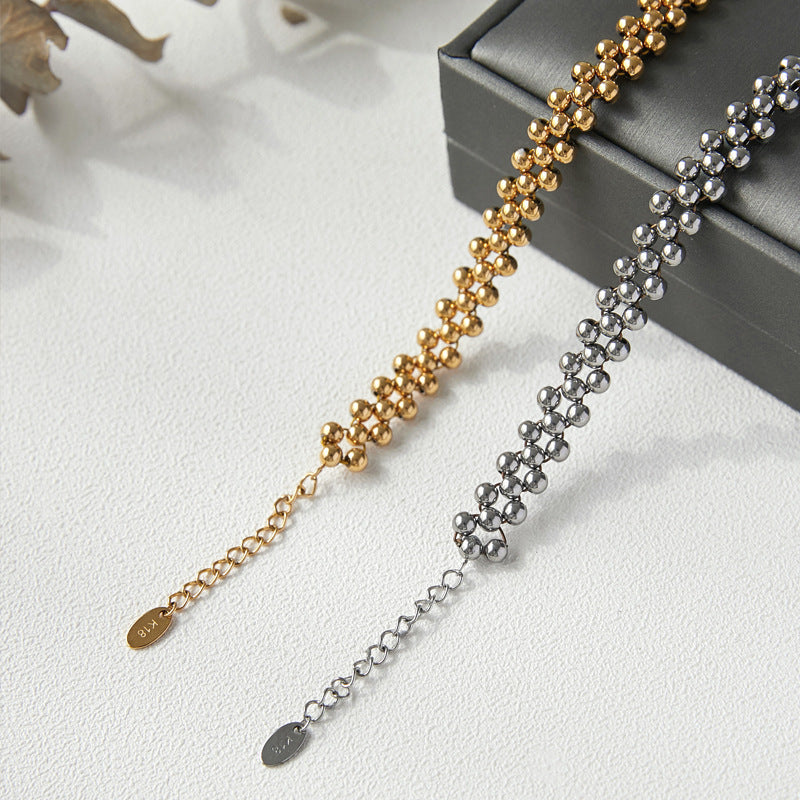 Bracelet multicouche rétro français à trois rangées de perles rondes pour femmes