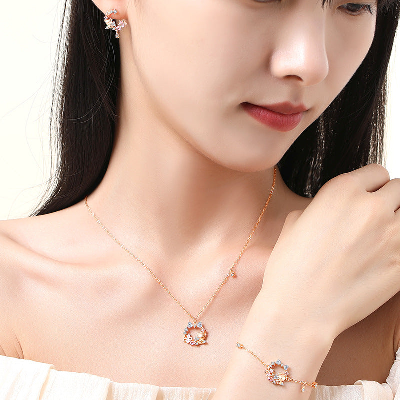 Bear Garland Pure Silver Net Red Mori Geometric Micro-inlaid Girlfriends Bracelet