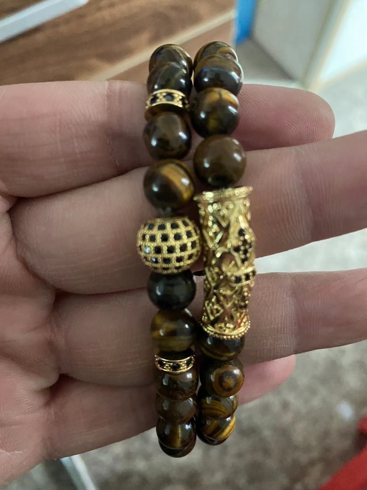 Bracelet Oeil de Tigre Naturel en Cuivre Micro-incrusté