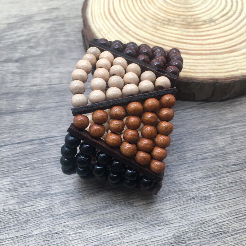 Watch Buckle Colored Wood Handmade Beaded Elastic Bracelet