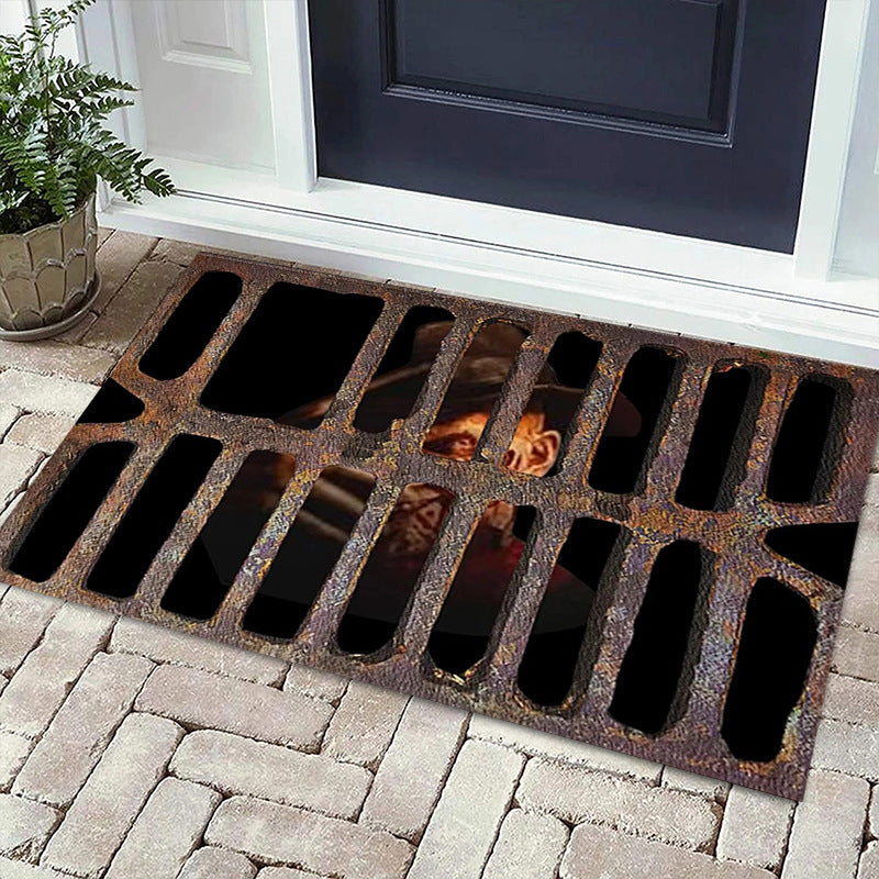 Alfombra de suelo a cuadros 3D, alfombra de puerta de payaso de Halloween, alcantarillado