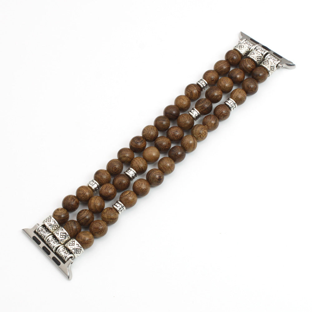 Bracelet de perles en bois massif avec sangle