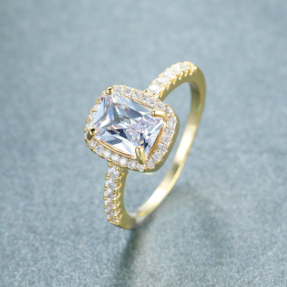 Anillo de ópalo de diamante rosa multicolor europeo y americano circonita con incrustaciones de moda Simple