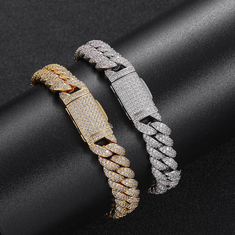 Bracelet en zircon en or 18 carats Hip Hop de marque de mode