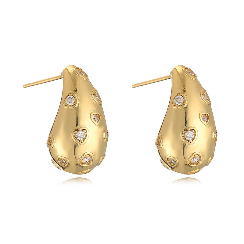 Copper Inlaid Love Star Full Zirconium Water Drop-shaped Earrings